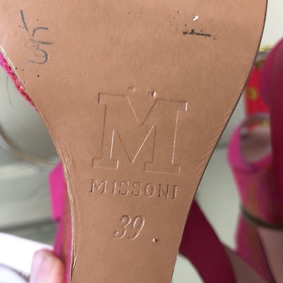 NEW M Missoni Pink Orange Leather Strappy High Heel Wedge Sandals - Picture 9 of 10
